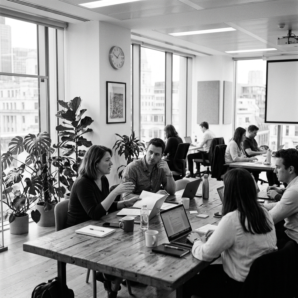 Group of students discussing at table